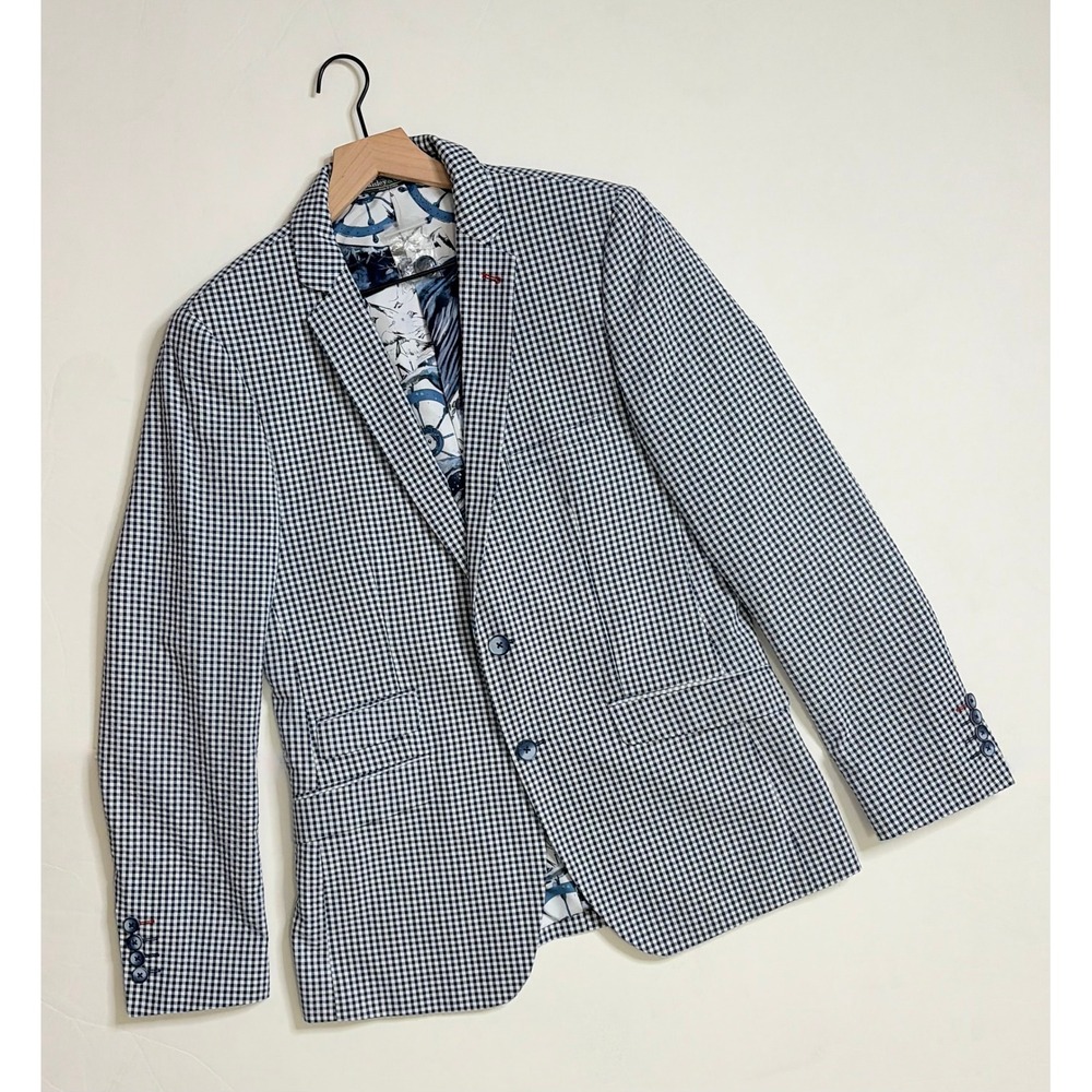 NEW! PAISLEY & GRAY Gingham Peak Two Button Blazer Blue White Nautical Lined 40R - Picture 3 of 15